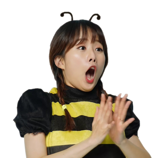 Hani dressed in an adorable bee costume looking surprised!